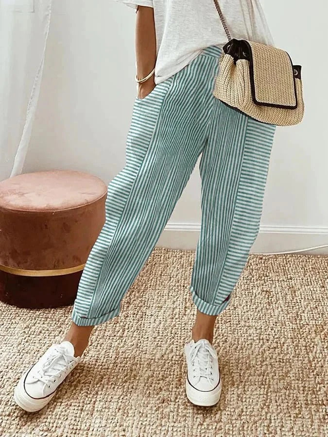 Pantalones a rayas para mujer, ligeros y versátiles para verano o diario