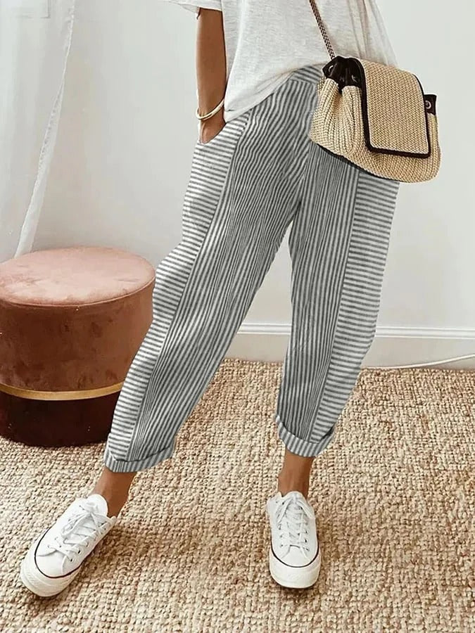 Pantalones a rayas para mujer, ligeros y versátiles para verano o diario