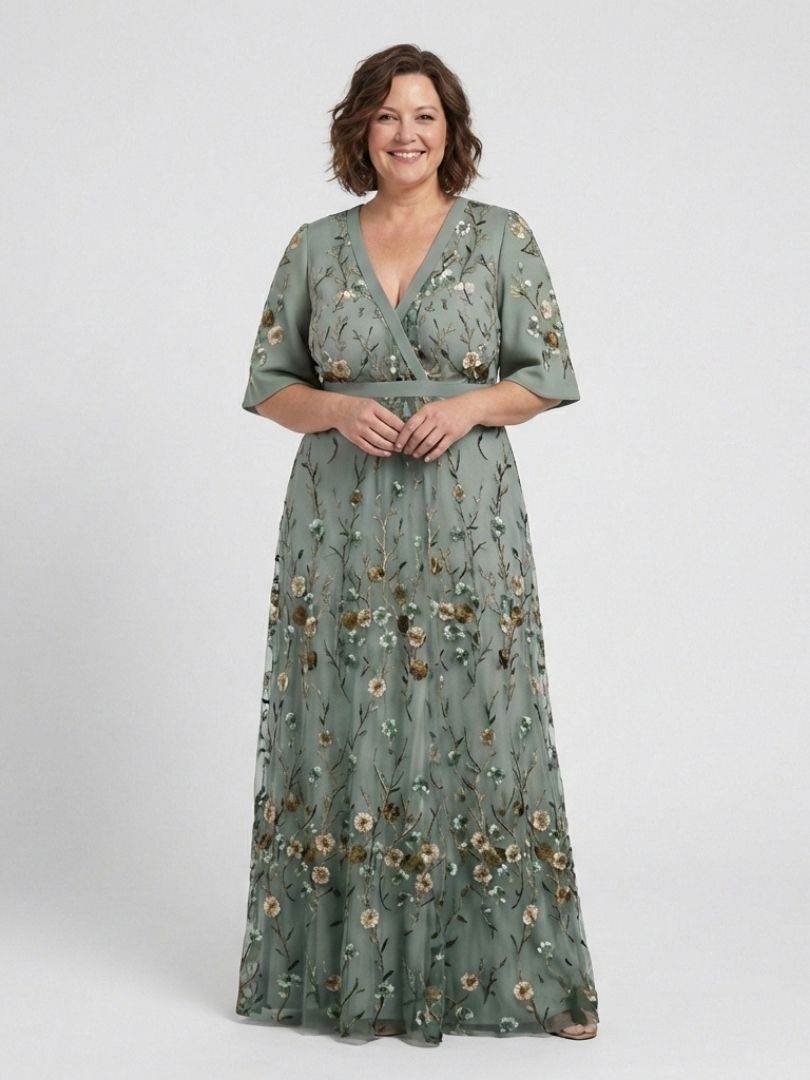 Vestido maxi con cuello en V floral en Verde - fresco y elegante