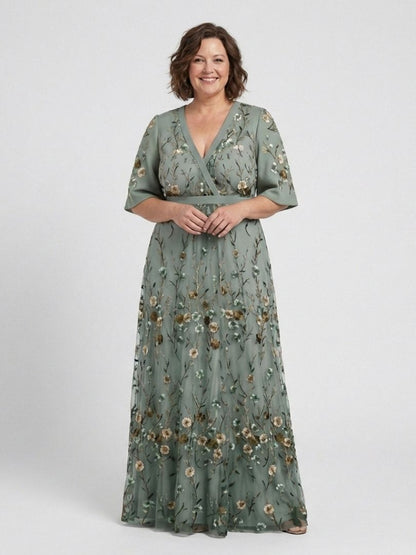 Vestido maxi con cuello en V floral en Verde - fresco y elegante