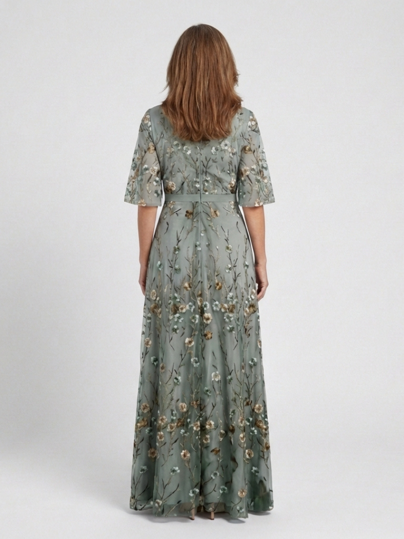 Vestido maxi con cuello en V floral en Verde - fresco y elegante