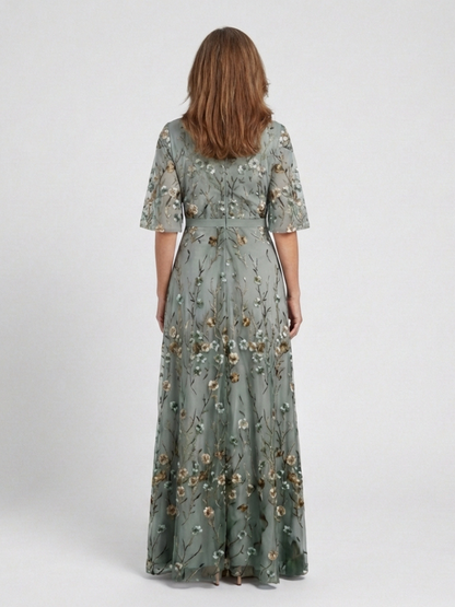 Vestido maxi con cuello en V floral en Verde - fresco y elegante