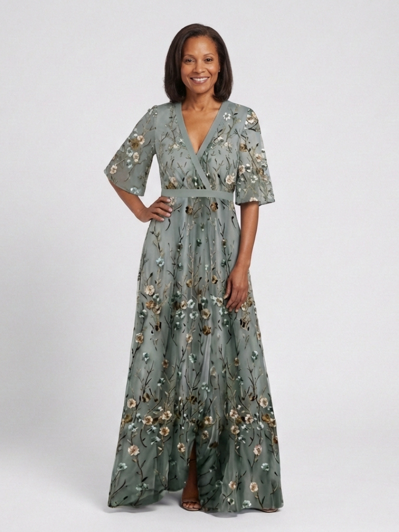 Vestido maxi con cuello en V floral en Verde - fresco y elegante