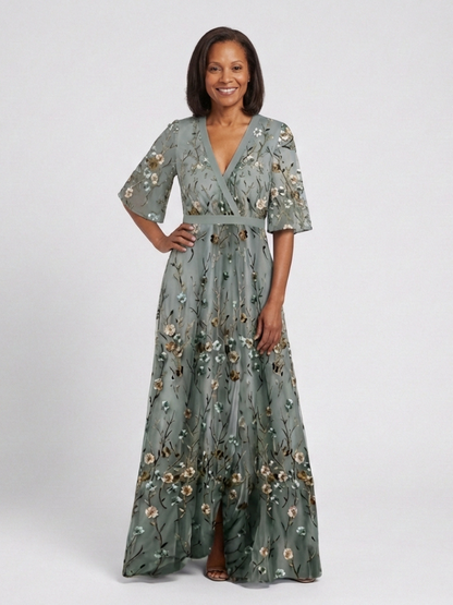 Vestido maxi con cuello en V floral en Verde - fresco y elegante