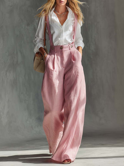 Gwendolyn | Women's Wide Leg Suspender Overalls - Pink - Image 5