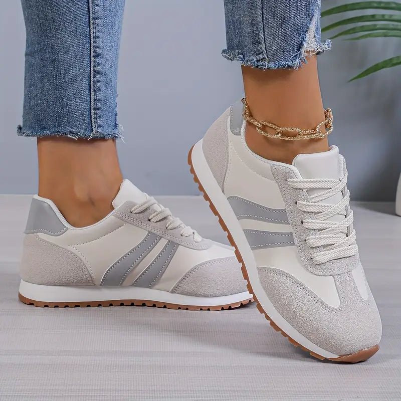 Hadley | Women's Retro Lace Up Casual Sneakers - Light Grey - Image 3
