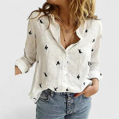 Camisa De Lino Con Cuello De Solapa Para Mujer