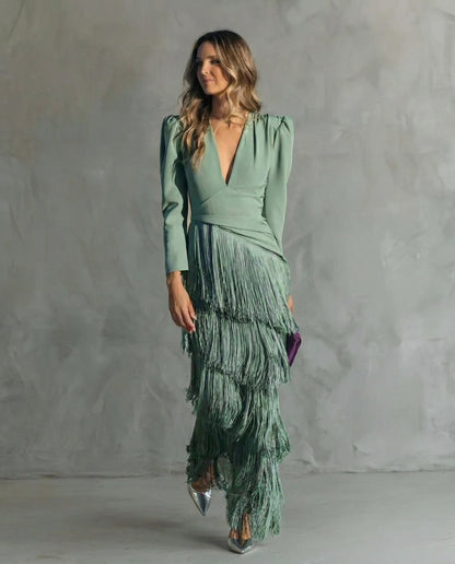 Vestido Midi con Mangas de Flecos | Estilo Bohemio