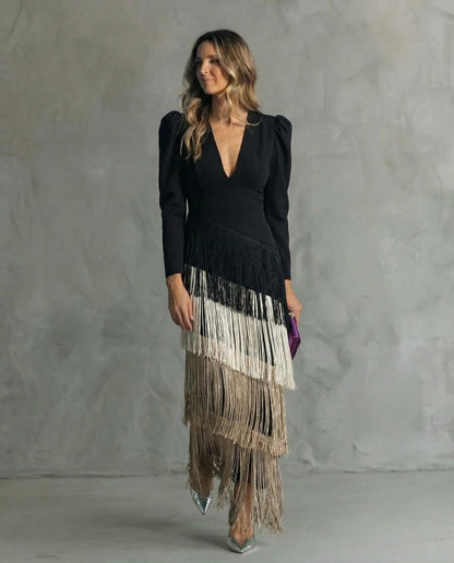 Vestido Midi con Mangas de Flecos | Estilo Bohemio