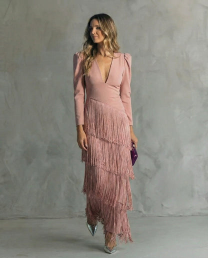 Vestido Midi con Mangas de Flecos | Estilo Bohemio