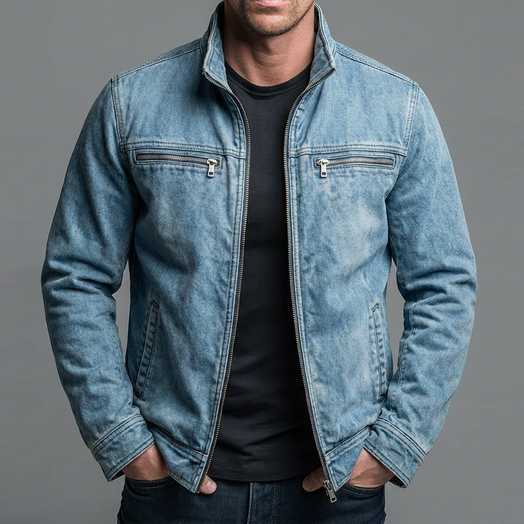 Chaqueta vintage de algodón con cremallera para hombre