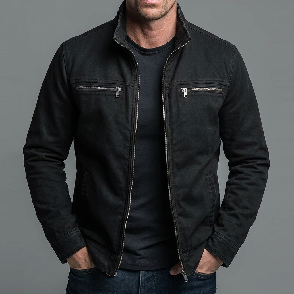 Chaqueta vintage de algodón con cremallera para hombre
