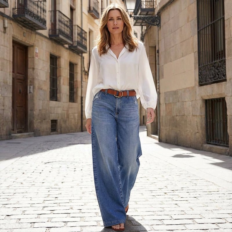 Vaqueros Alta Pierna Ancha Estilo Vintage Retro | Mujer