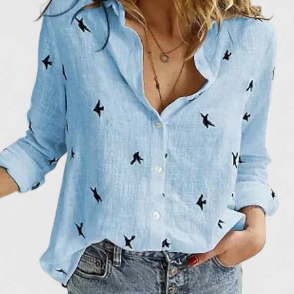 Camisa De Lino Con Cuello De Solapa Para Mujer