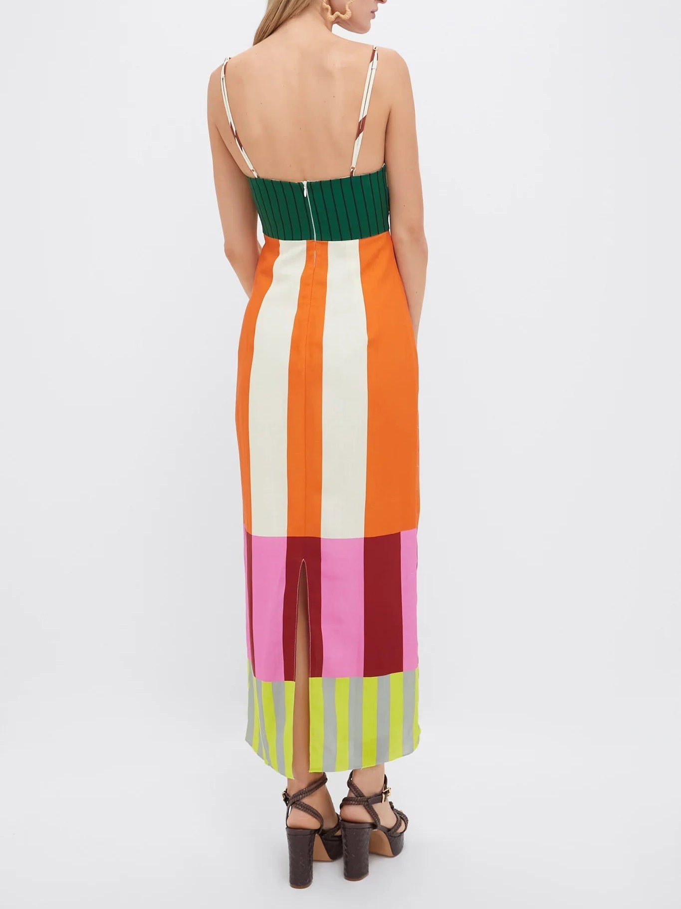 Vestido maxi sin tirantes con estampado de rayas multicolor para mujer, ligero y elegante para verano o fiesta