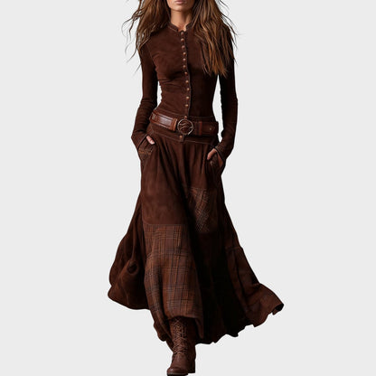 Ivana | Vestido Extravagante con Paneles de Cuadros Artesanales y Cinturón para Mujer