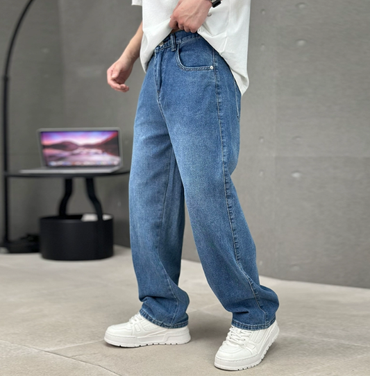Jeans de primavera para hombre con corte recto y ajuste amplio, cómodos y modernos para uso diario