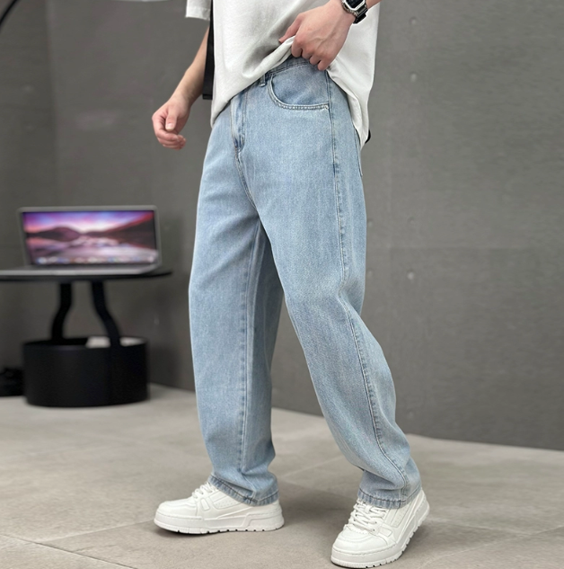 Jeans de primavera para hombre con corte recto y ajuste amplio, cómodos y modernos para uso diario