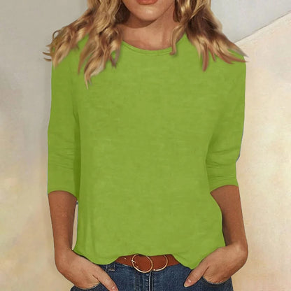 Top Casual Con Cuello Redondo Y Manga 3/4 Para Mujer - Everyday Style