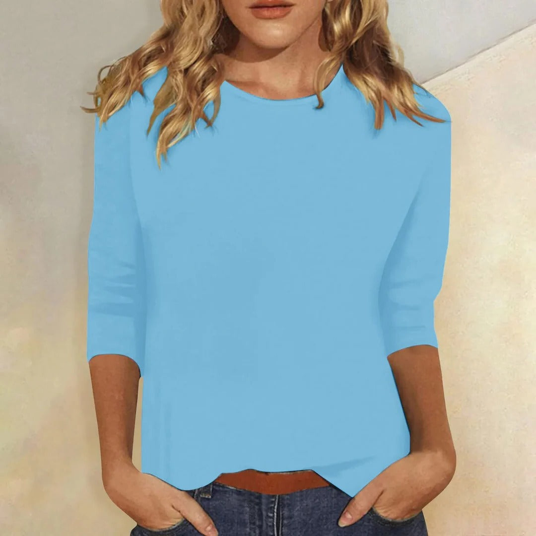 Top Casual Con Cuello Redondo Y Manga 3/4 Para Mujer - Everyday Style