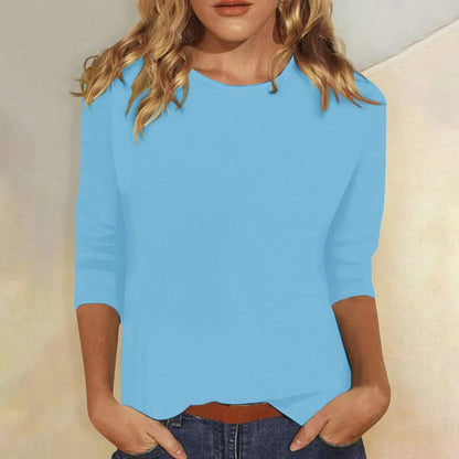 Top Casual Con Cuello Redondo Y Manga 3/4 Para Mujer - Everyday Style
