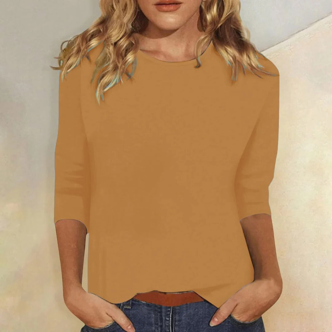 Top Casual Con Cuello Redondo Y Manga 3/4 Para Mujer - Everyday Style