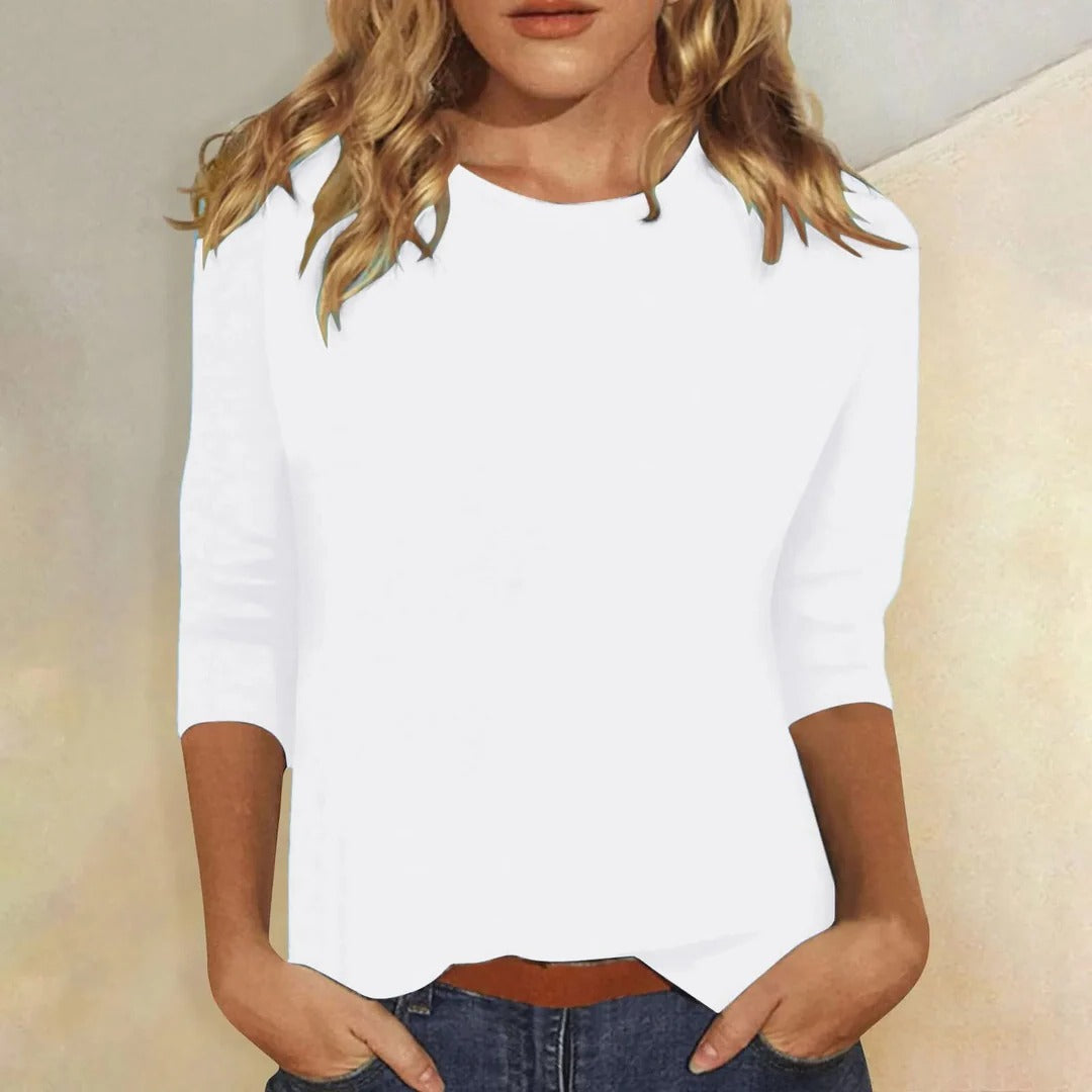 Top Casual Con Cuello Redondo Y Manga 3/4 Para Mujer - Everyday Style