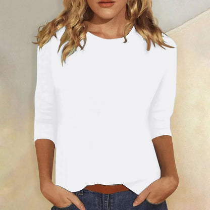 Top Casual Con Cuello Redondo Y Manga 3/4 Para Mujer - Everyday Style