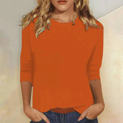 Top Casual Con Cuello Redondo Y Manga 3/4 Para Mujer - Everyday Style