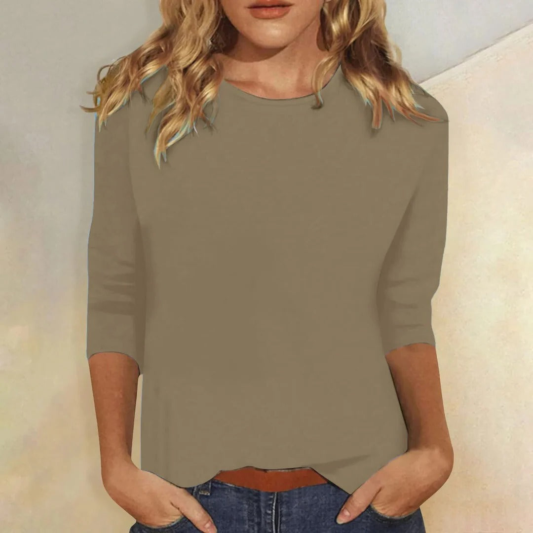 Top Casual Con Cuello Redondo Y Manga 3/4 Para Mujer - Everyday Style