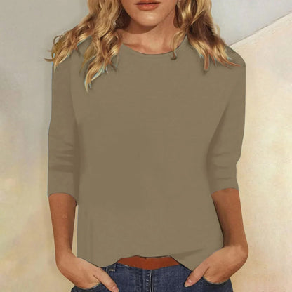 Top Casual Con Cuello Redondo Y Manga 3/4 Para Mujer - Everyday Style