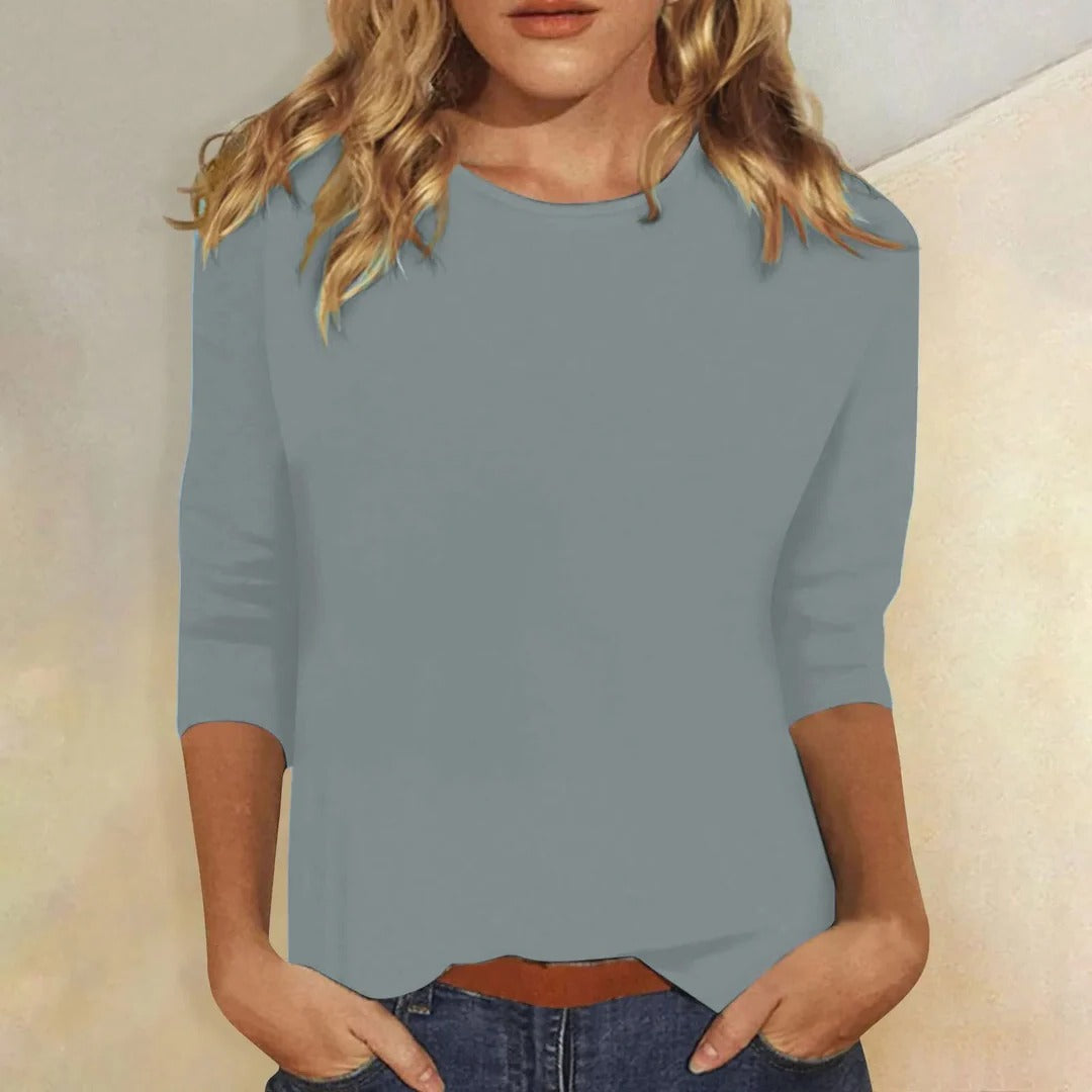 Top Casual Con Cuello Redondo Y Manga 3/4 Para Mujer - Everyday Style