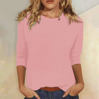 Top Casual Con Cuello Redondo Y Manga 3/4 Para Mujer - Everyday Style