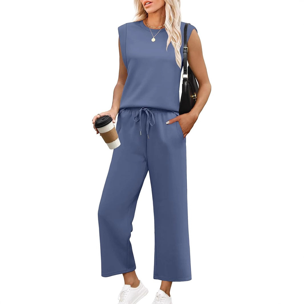 Conjunto ligero de dos piezas para mujer, cómodo y versátil para verano o viaje