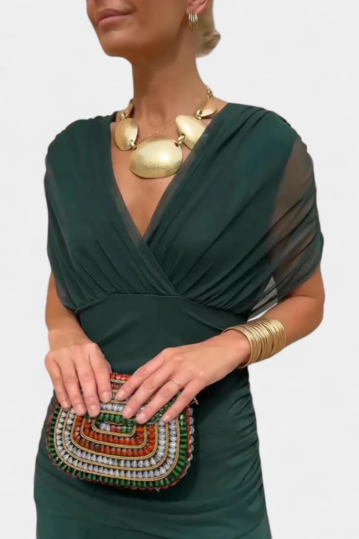 Vestido elegante para mujer, escote en V cruzado con falda fluida y caída ligera, ideal para fiesta o evento