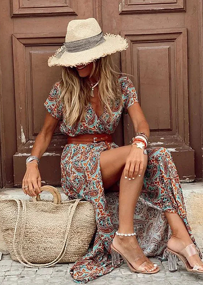 Justine | Vestido Maxi Boho Elegante con Cinturón para Mujer