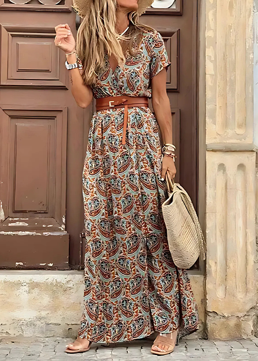 Justine | Vestido Maxi Boho Elegante con Cinturón para Mujer
