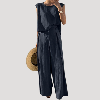 Imara | Women's Sleeveless Top Wide Leg Pants Set - Navy - Image 6