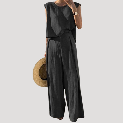 Conjunto top sin mangas y pantalón pierna ancha para mujer - Verano fresco