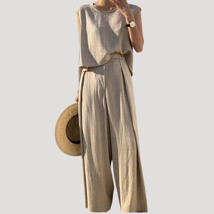 Conjunto top sin mangas y pantalón pierna ancha para mujer - Verano fresco