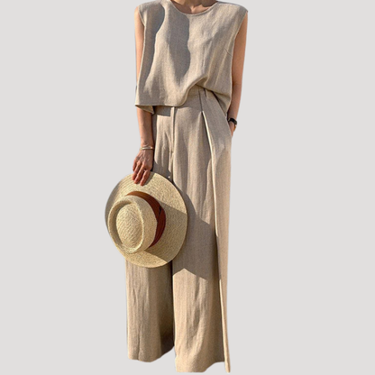 Conjunto top sin mangas y pantalón pierna ancha para mujer - Verano fresco