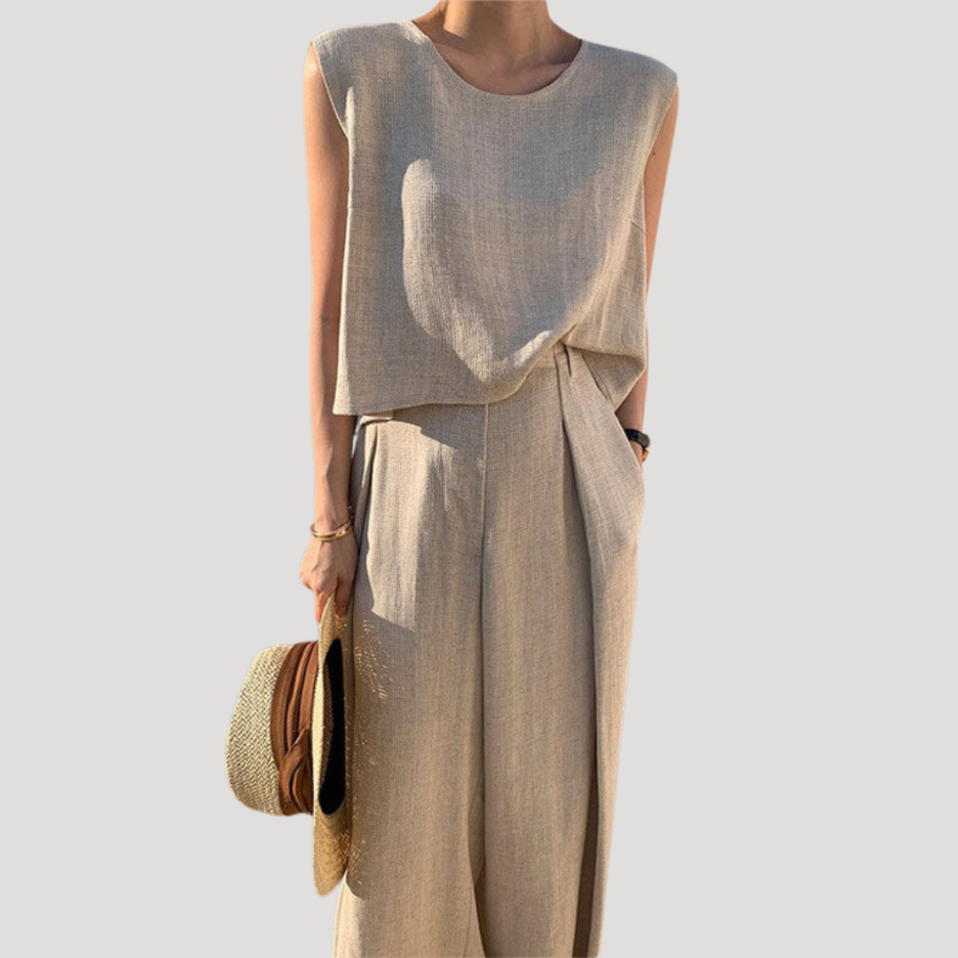 Conjunto top sin mangas y pantalón pierna ancha para mujer - Verano fresco