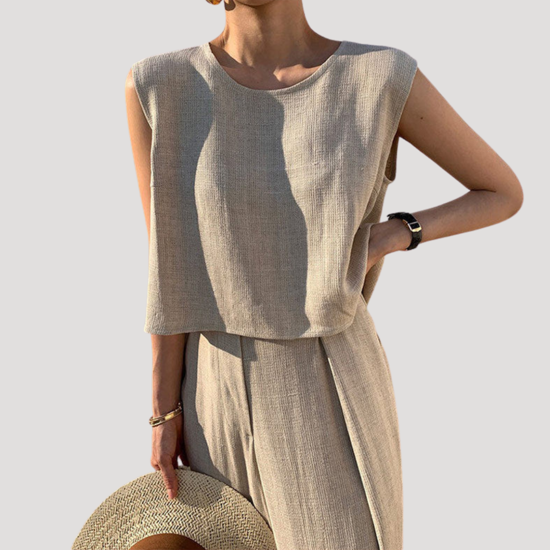 Conjunto top sin mangas y pantalón pierna ancha para mujer - Verano fresco