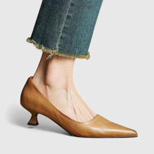 Tacones ortopédicos elegantes con punta fina y tacón bajo cómodo para mujer