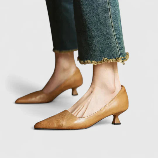 Tacones ortopédicos elegantes con punta fina y tacón bajo cómodo para mujer