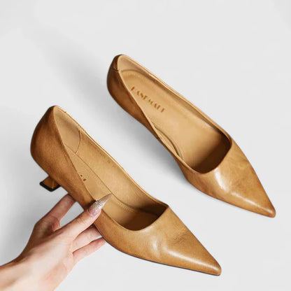Tacones ortopédicos elegantes con punta fina y tacón bajo cómodo para mujer