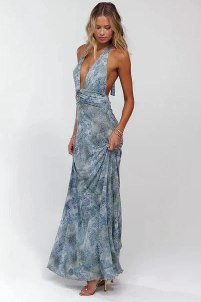 Vestido maxi con escote en V para mujer - Elegancia sofisticada para verano