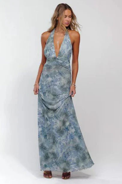 Vestido maxi con escote en V para mujer - Elegancia sofisticada para verano