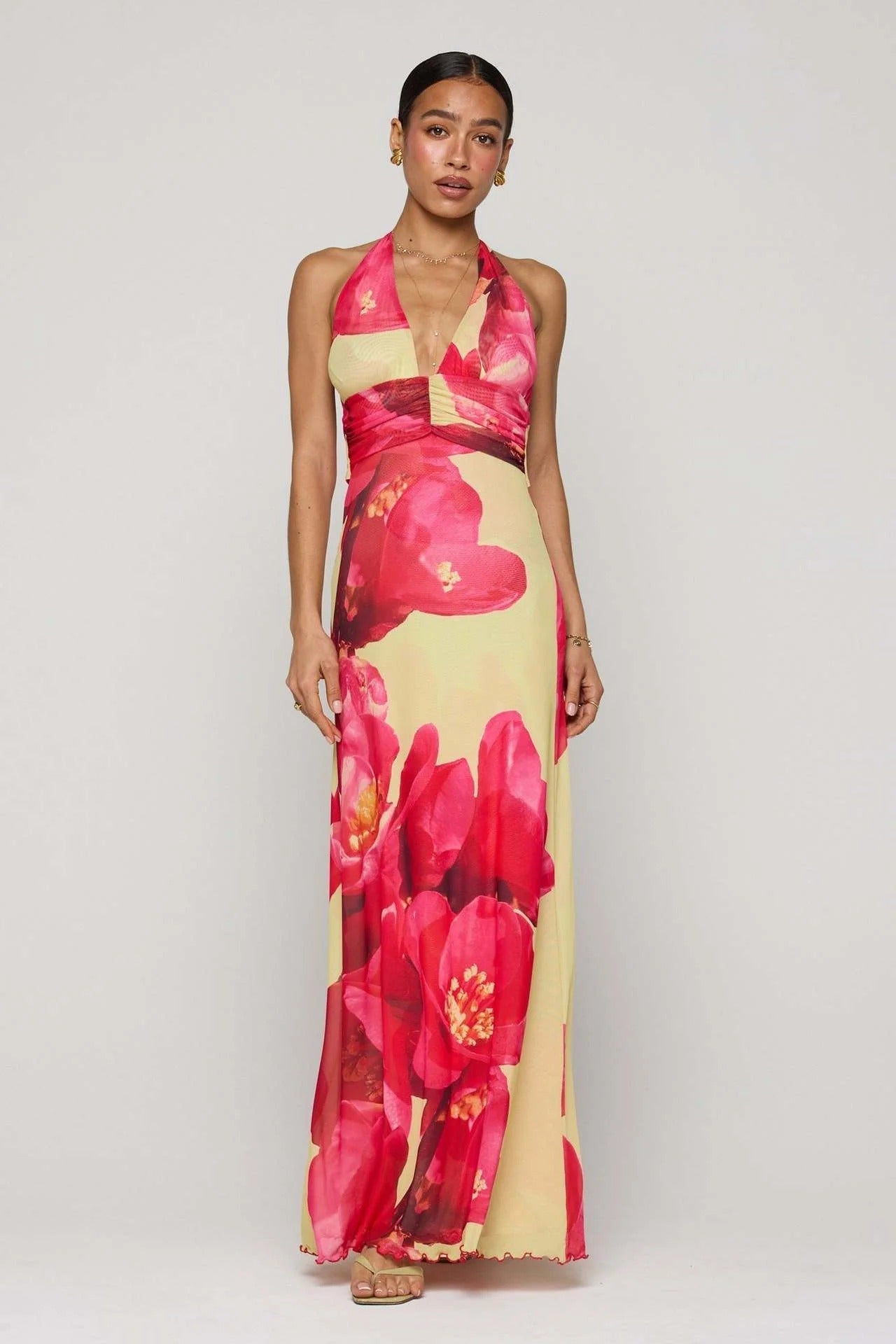 Vestido maxi con escote en V para mujer - Elegancia sofisticada para verano
