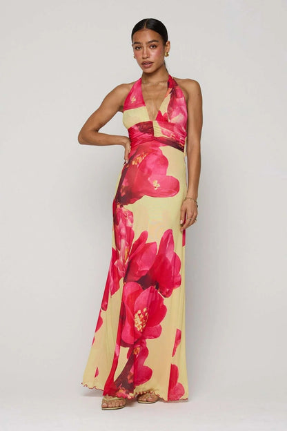 Vestido maxi con escote en V para mujer - Elegancia sofisticada para verano